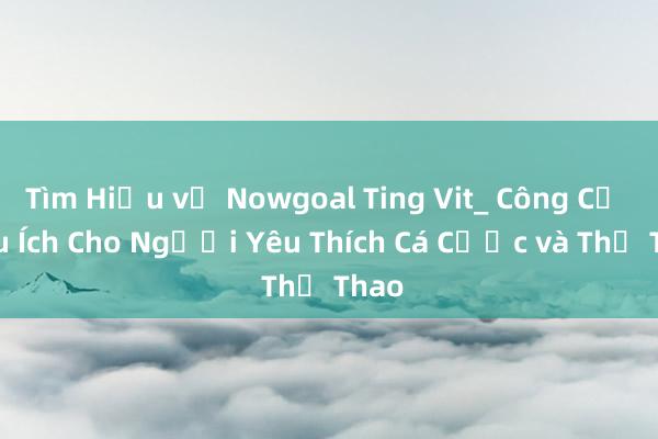 Tìm Hiểu về Nowgoal Ting Vit_ Công Cụ Hữu Ích Cho Người Yêu Thích Cá Cược và Thể Thao